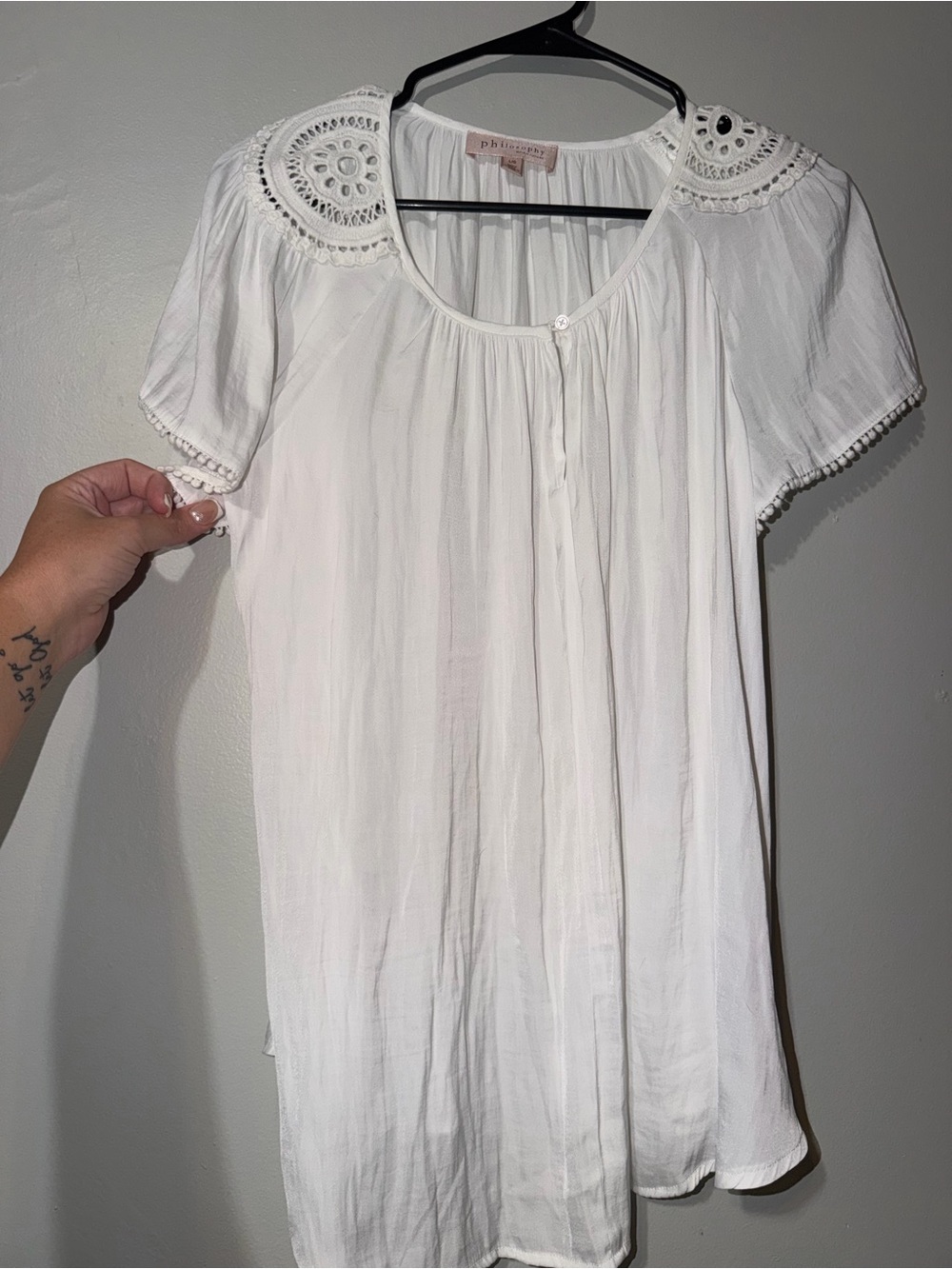 Philosophy White Crochet-Trim Short Sleeve Tunic